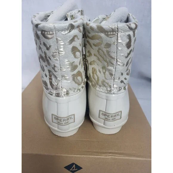 NEW Sperry Saltwater Metallic Jacquard Duck Boot Womens Size 7 Cream Booties NIB - Picture 7 of 10